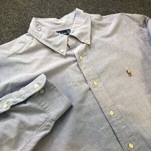 Ralph Lauren Shirt Mens 17.5 32 33 Blue Chambray Classic Fit Long Sleeve Vintage